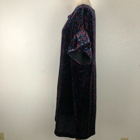 Gap Ruffle Velour Velvet Black Floral Shift Dress - Picture 5 of 10